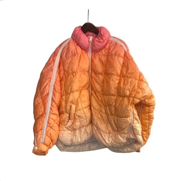 Free People FP Movement Pink Ombre Scrunchy Glossy Pippa Puffer Jacket Small NEW - Picture 3 of 10